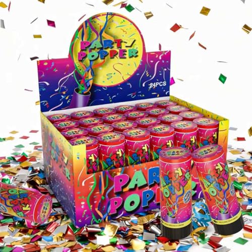 Mini Confetti Cannons 24 Pack Colorful Party Poppers Perfect for Weddings Birthdays Graduations Baby Showers & Holiday Celebrations Fun & Vibrant Party Decorations