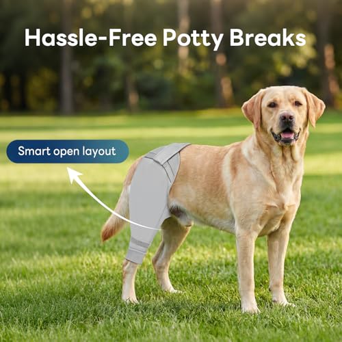Image of Dog Rear Leg Sleeve to Stop Licking, Upgraded Hind Leg Cover to Stop Slipping, for TPLO Surgery, Skin Conditions, Wounds, Breathable Soft Fabric, Dog Cone Alternative, Left, XL, Grey