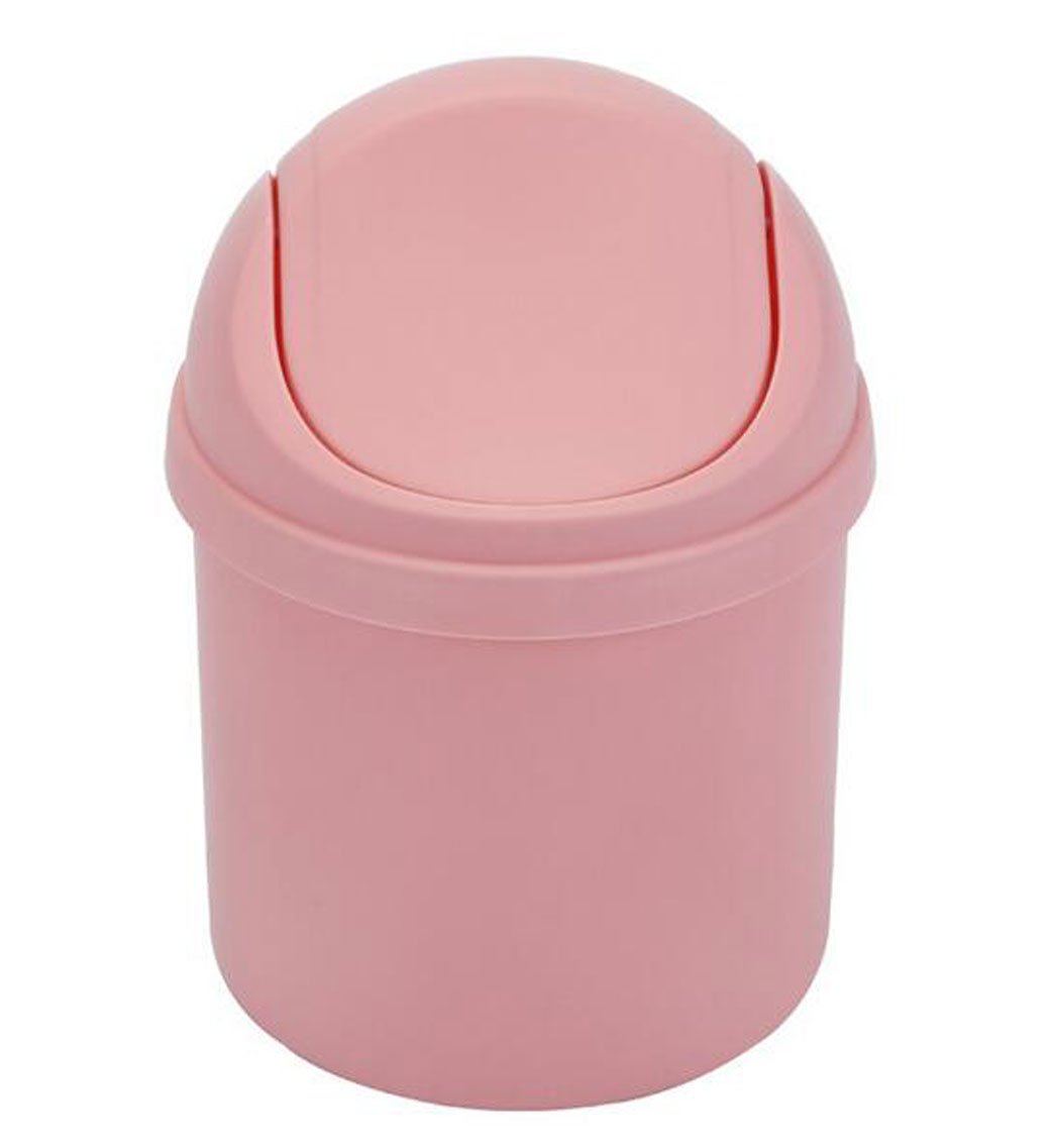 Pink Ouud Crasy Shop Plastic Mini Desktop Trash Can Small Countertop Storage Box With Swing Lid,4L (Pink)