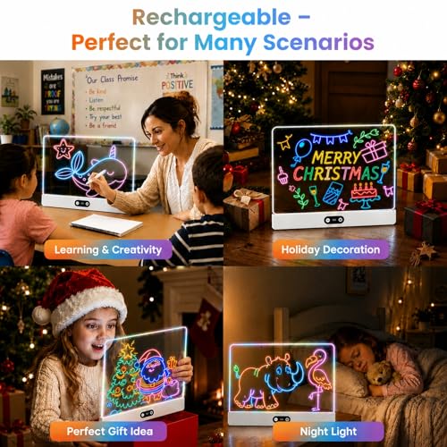 Tableau notes acrylique rechargeable à 3 modes d'éclairage LED et 8 feutres couleurs