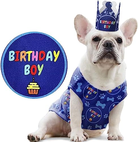 Odi Style Dog Birthday Outfit - Dog Birthday Party Supplies - Dog Party Hat, Crown and Cute Dog Birthday Shirt with Birthday Boy Sign, Puppy Party T-Shirts Breathable Stretchy Costumes XX-Large