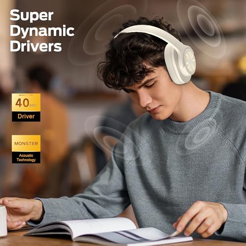 Monster Mission 200 Bluetooth Headphones, Wireless Headphones with 3 EQ Modes, Low Latency HiFi Stereo Foldable Lightweight Headset, 60H Playtime,Deep Bass for Home Office Cellphone PC Ect(White) - Image 5
