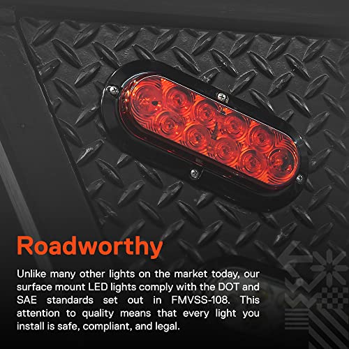 2Pc 6 Inch Red Oval Led Trailer Tail Light Kit [Dot Fmvss 108] [Sae S2T2I6] [Surface-Mount] [Ip67 Waterproof] [Stop Turn Tail] Trailer Brake Lights For Boat Trailer Rv Trucks #TOP1