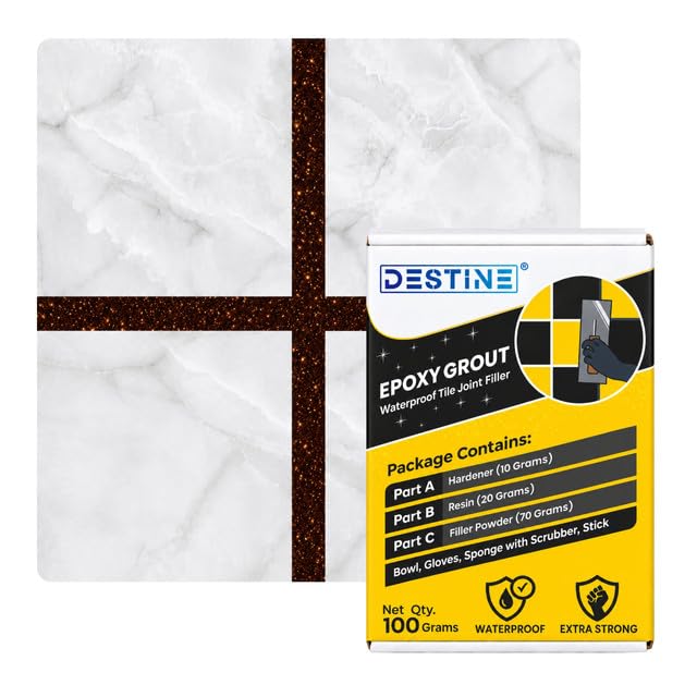 Image of DESTINE Epoxy Grout for Tiles (110 Colours)(100 g), Waterproof Joint Filler, Crack Filler, Tiles Gap Filler, Stain Free, Acid & Chemical Resistance Epoxy Grout (Dark Chocolate [Gold Glitter])