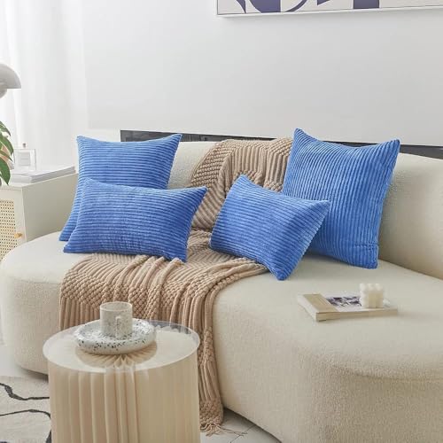 Image of Guffaw Corduroy Rectangular Cushion Covers, Size 12x18, Pack of 2, Multiple Colors (2, Blue)