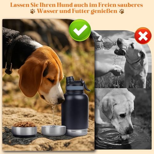 Trinkflasche Hunde für Unterwegs, 1000ml Edelstahl Hundetrinkflasche mit Tragbarer Schüssel, Wasserflasche für Hunde auf Reisen und Outdoor-Aktivitäten.