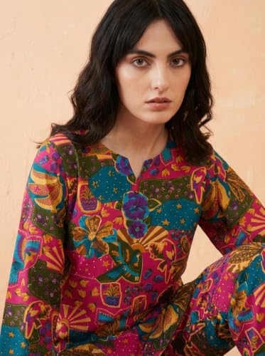 Image of Bee M Pee Designer Trendy Floral Printed Poly Rayon Cotton Kurta Coord Sets for Women | Stylish Casual Kurti Tunic Cord Set with Pant for Woman for Office