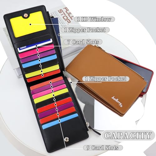 WishLotus Credit Card Holder Wallet, Multi Card Slim Wallet for Women with Double Zipper Pocket, Bifold Leather Wallet Card Case (Black)4