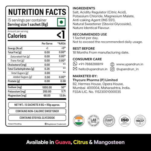 Image of UP&RUN Advance Guava Salt | Sugar Free Electrolyte for Adults | 15 Sachets