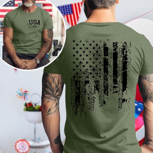 Image of Ithalt Men's American Flag Shirt 4th of July T-Shirt USA Patriotic Tee Shirt Independence Day Top