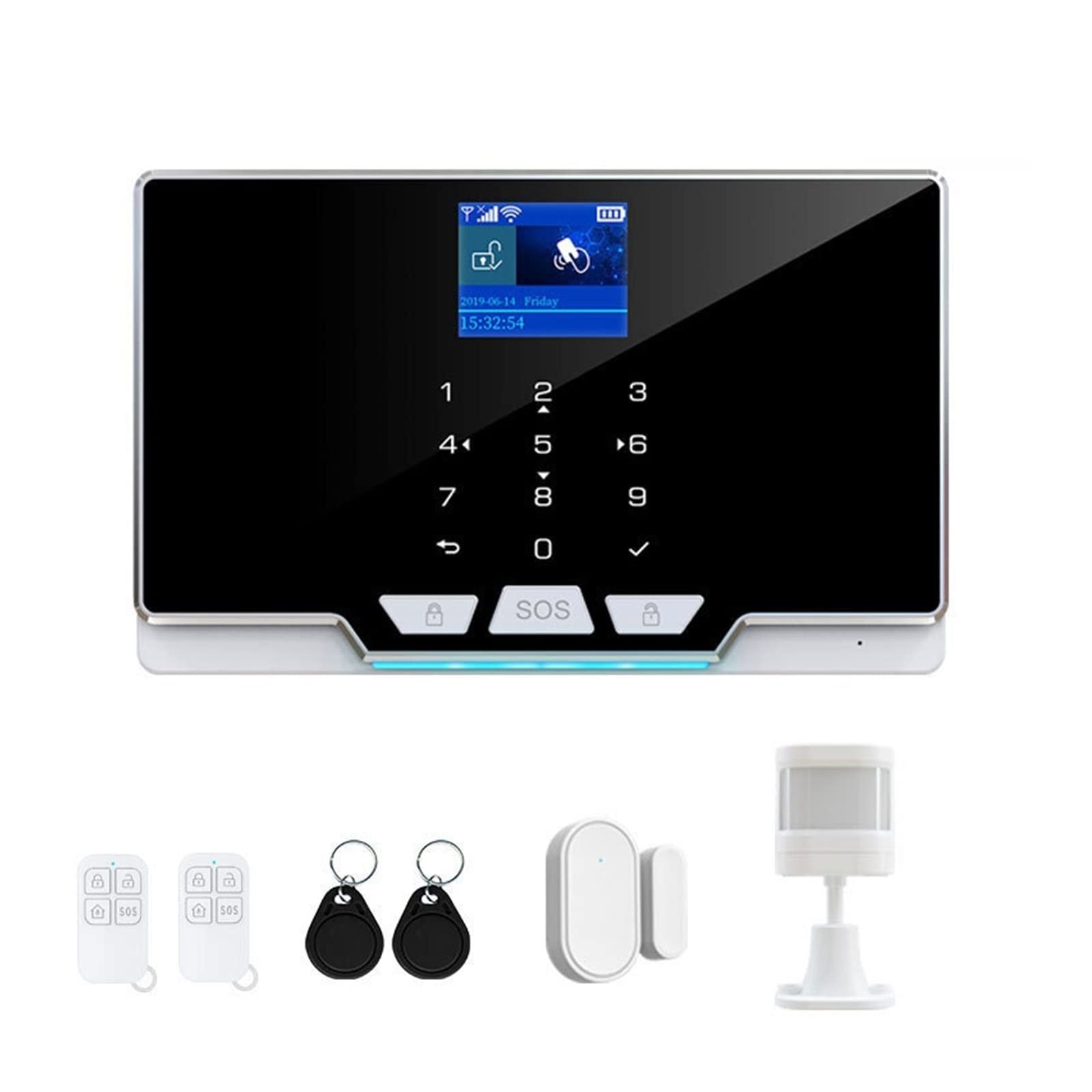 Alarmas para Casa, G20 TUYA Wifi GSM System de alarma HOME BROBLAR 1.8 Tft Pantalla de color 6 Luces de estado de ánimo Control de la alarma de seguridad inalámbrica(B)