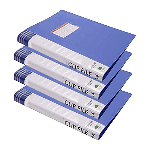 JM Brand Punch-Less A4 Clip File|Blue|Size:A4 (Pack of 4 PCS)