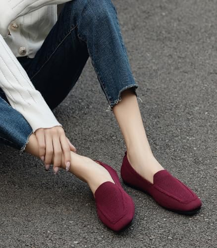 Womens Square Toe Flats Knit Dress Shoes Comfortable Women Shoes Slip On Shoes for Woman Soft Ballet Walking Flats Shoes3