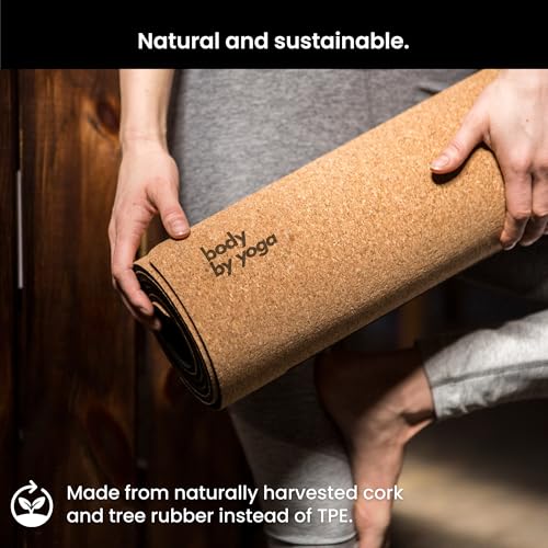 Image of Luxury Cork Yoga Mat - Non Slip, Extra Thick Grip. Extra Large & Long. More Comfort and Support. Tough Enough For Hot Yoga. Cork + Natural Rubber, Non Toxic and Eco Friendly. Optional Alignment Lines.