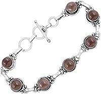 Vista 2 de Round Shape Natural & Synthetic Gemstones Silver Plated Bracelets for Women - Vintage Bohemian Style Handmade Birthstone Adjustable Link Bracelet