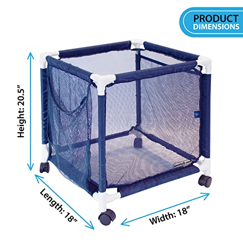 Essentially Yours Rolling Pool Storage Small Organizer Bin, (18" W X 18" L X 20" H), Blue/White Style 417244 #TOP7