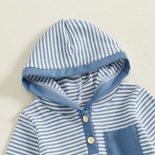 Toddler Baby Boy Fall Winter Clothes Striped Waffle Button Long Sleeve Hoodie Sweatshirt Top and Pants Set 5