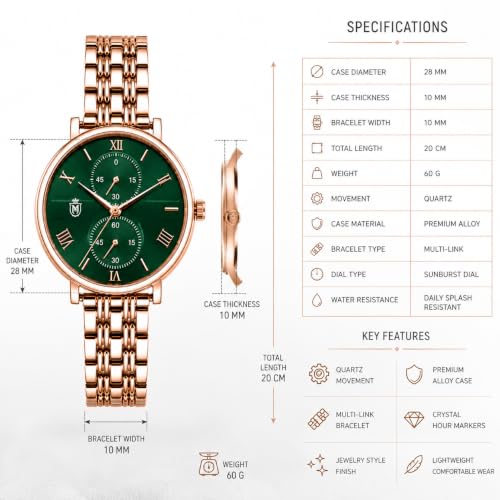 Image of MOOVER Women's Analog Quartz Watch with Stainless Steel Strap