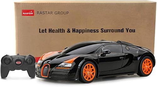 Miniatura 8 de Rastar Auto RC  124 Bugatti Veyron 164 Grand Sport Vitesse Radio Control Remoto Vehículo Modelo de Automóvil de Carreras NegroNaranja