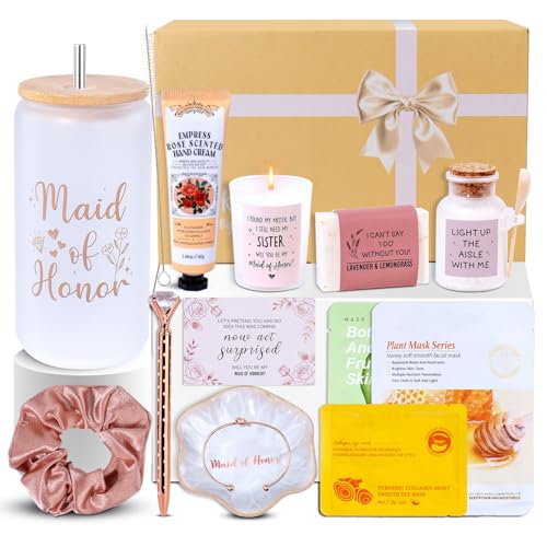 Ithmahco 15 PCS Maid of Honor Proposal Gifts Will You Be My Maid of Honor Gifts from the Bride Bridal Shower & Pre Wedding Spa Self Care Gift Box Set