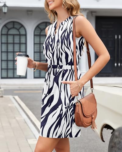 Image of AUSELILY Womens Summer Dresses 2026 Casual V Neck Sleeveless Drawstring Button Mini Dress with Pockets