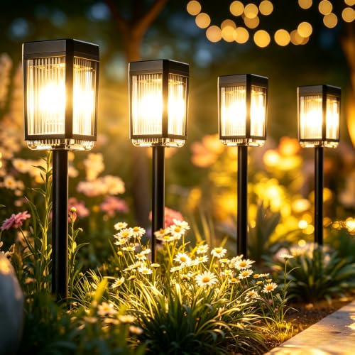 HMDecor 10-40 LM Solar Pathway Lights 3 Brightness Modes 8 Pack | Solar Lights Outdoor Waterproof IP65 Garden Lights Solar Powered for Walkway Driveway Yard Patio Decor (Warm White) - image 1