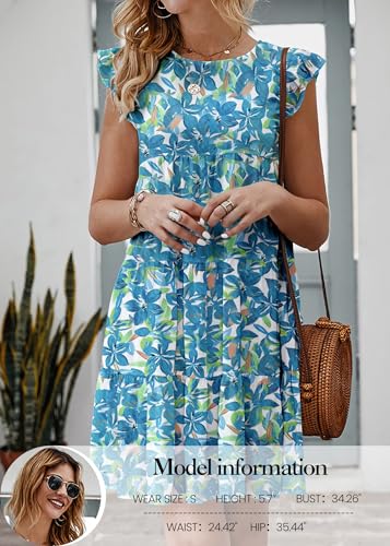 Image of KIRUNDO Summer Dresses for Women Sundress Sleeveless Ruffle Sleeve Round Neck Loose Short Flowy Pleated Mini Babydoll Dress