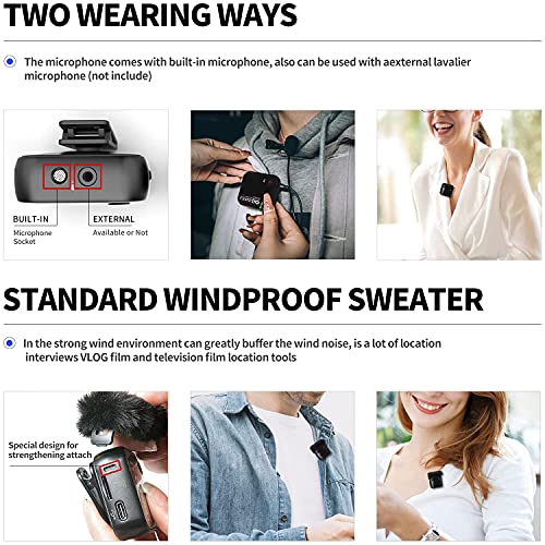 Image of LENSGO 348C 2.4G Wireless Lavalier Microphone System, TF Card Slot Compact 1 Transmitter and 1 Receiver Wireless Lapel Lav Mic for iPhone Smartphone Camera Vlog YouTube Interview Video Camcorder (348- 1 TX & 1 RX)