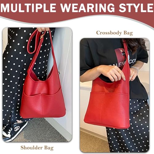 Image of Faux Leather Hobo Bag for Women Large PU Leather Slouchy Bag with Small Purse Soft Crossbody Bags Tote Shoulder Bag
