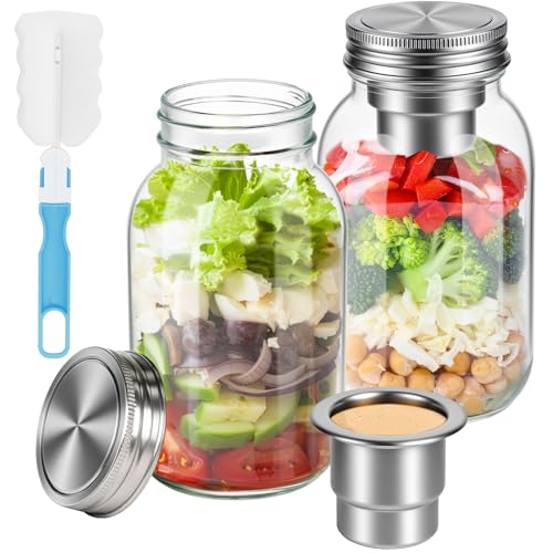 2 Pack Glass Salad Jars with Lids Meal Prep