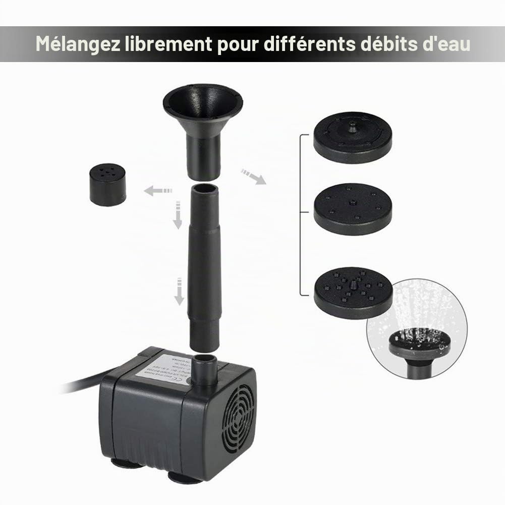 Pompe Solaire Fontaine 4 Buses Panneau Intégré Kit Submersible 200L/h Silencieux Automatique pour Jardin Étang Bassin Poisson