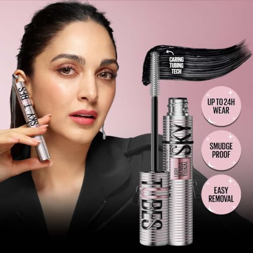 Image of Maybelline Lash Sensational Sky Tubes Tubing Mascara, Very Black | Extension-Like Length, Conditioning with Shea Butter + Castor Oil, 7ml