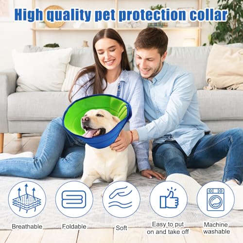 Halskrause Hund, Hundekragen Leckschutz, Atmungsaktive Halskragen Hund, Einstellbarer Halskrausen für Hunde, Trichter Hunde, Hundehalskrause FüR Vorbeugung Von Biss-Und Leckwunden, Size L, Blau