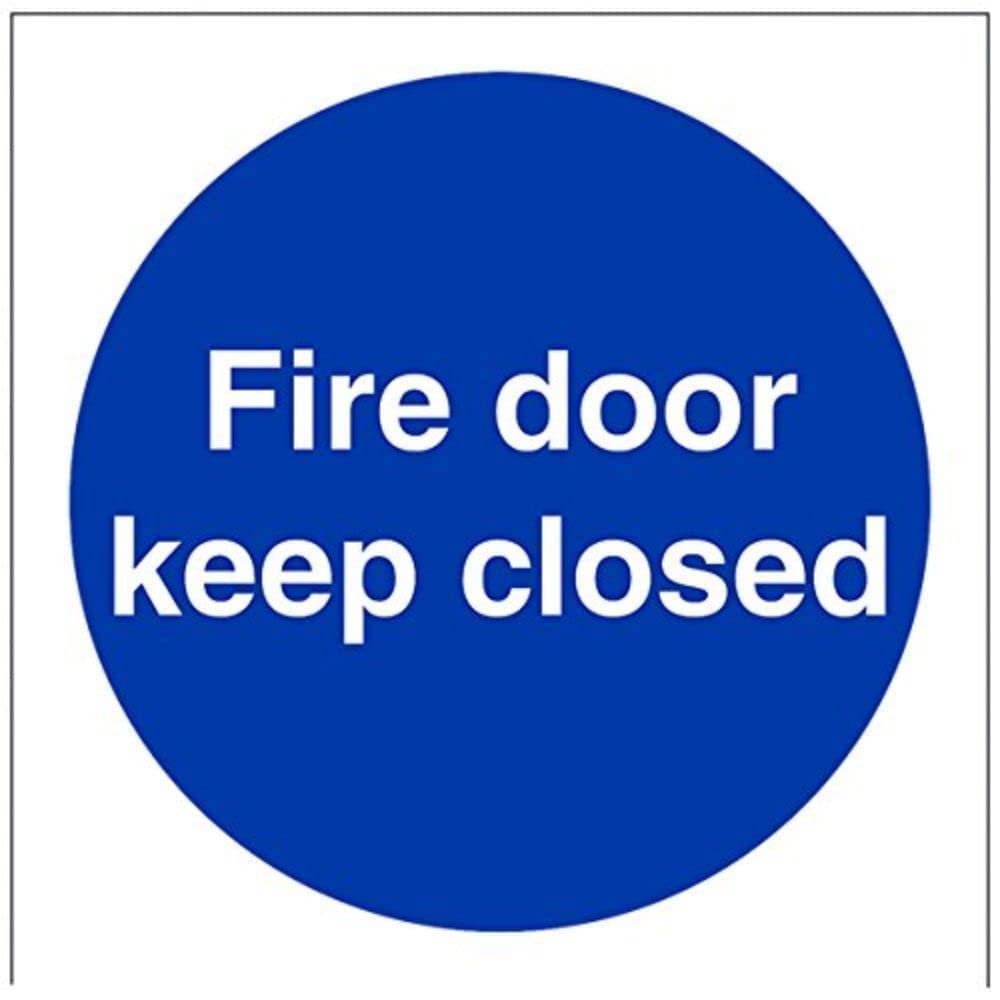 V Safety Fire Door Keep Closed Sign - 100mm x 100mm - 1mm Rigid Plastic