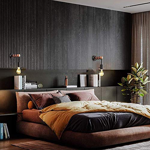 Aplique de pared E27 en madera y hierro negro estilo retro para dormitorio 6