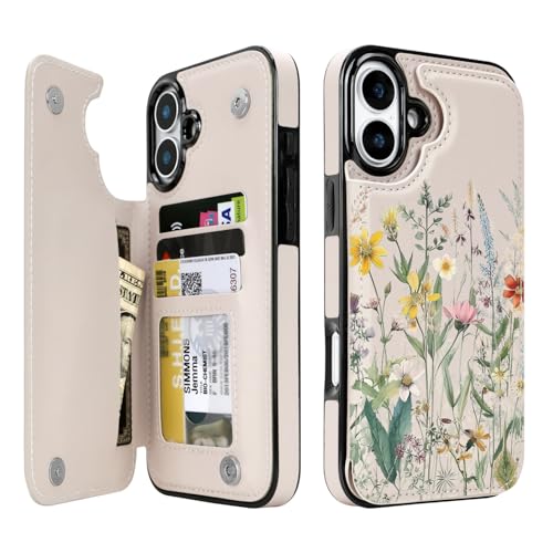 uCOLOR for iPhone 16 Plus Wallet Case with Card Holder PU Leather RFID Blocking iPhone 16 Plus Case Wallet Folio Flip Case for Women Men Magnetic Clasp Kickstand Design 6.7 (Desert Flower)