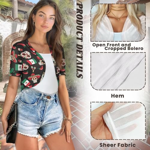 Image of Womens Short Sleeve Bolero Shrug Open Front Knit Cropped Cardigan Shoulder Cover for Dress Cute Casual Knit Cover Up