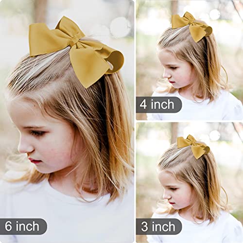 Aileam Hair Bows For Girls 6Pcs Girls Toddler Bows Clips Gold Brown Grosgrain Ribbon Alligator Clips Kids Hair Accessories (6Inch ×2, 4Inch ×2, 3Inch ×2) #TOP2
