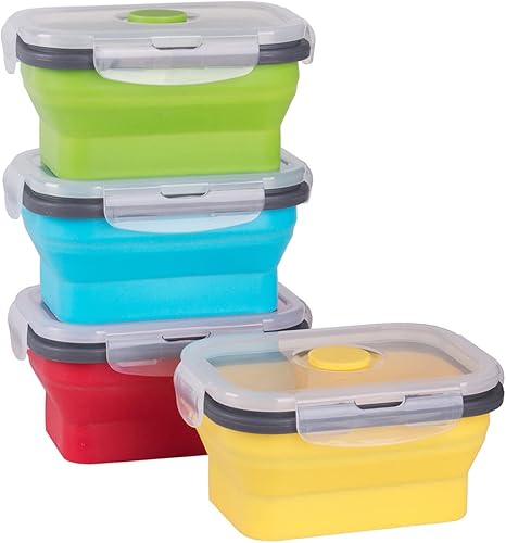 Recipientes plegables de almacenamiento de alimentos con tapa hermética, apilables de silicona para cocina, juego de recipientes plegables para