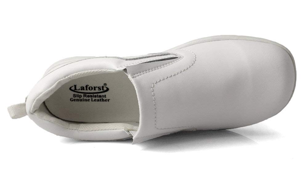 Laforst Mens Saxon 8411 Stain and Water Resistant Micro Fiber Slip Resistant Server Work Shoes White 7