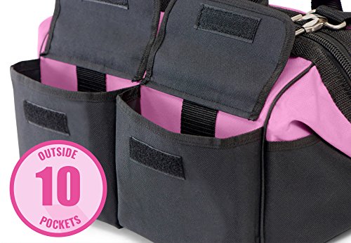 Pink Power 16” Tool Bag for Women with 22 Storage Pockets and Shoulder Strap - Thumbnail 6