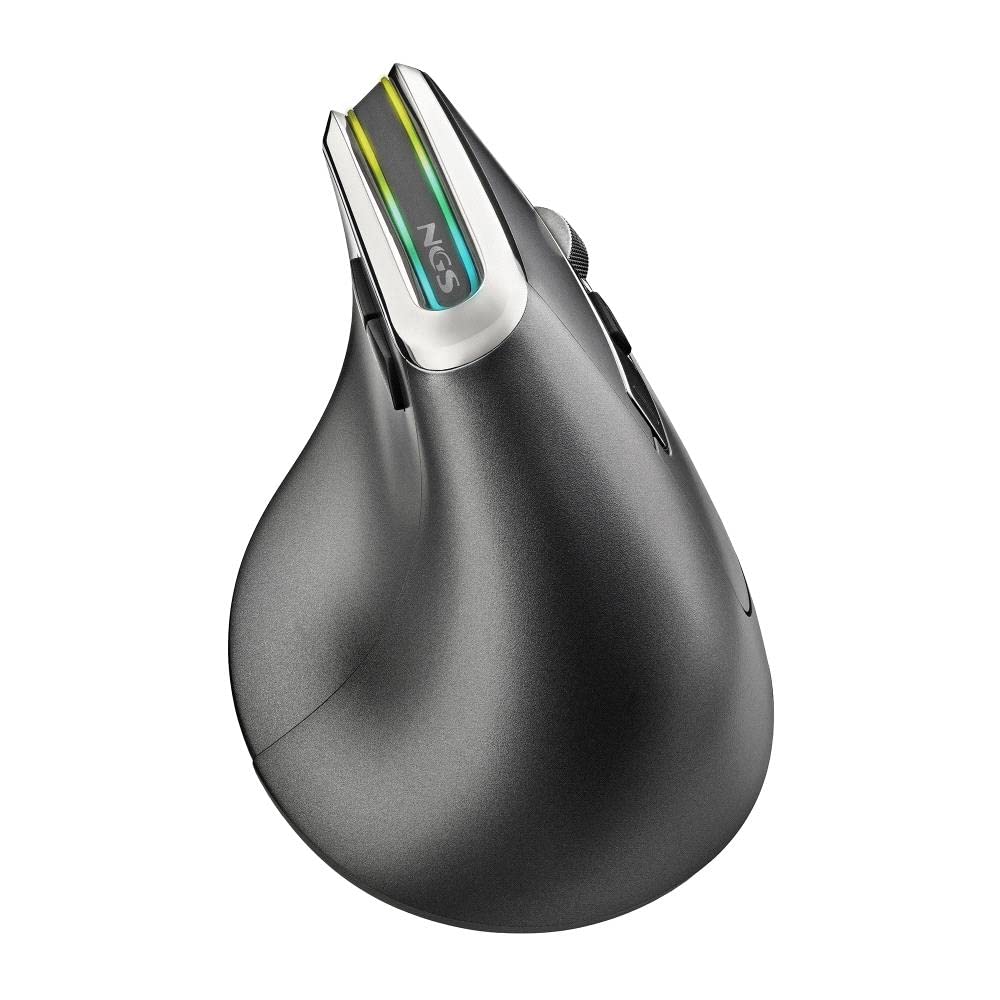 NGS EVO KARMA - Mouse Verticale Ergonomico Senza Fili, Ricaricabile, 5 Pulsanti Silenziosi+Scorrimento, Sensore ottico: 800/1200/1600/3200 DPI, 2.4GHz USB + Bluetooth 3.0 + Bluetooth 5.0, Plug&Play