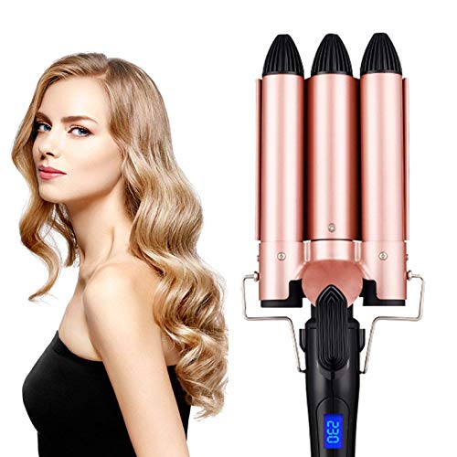3 Barrel Curling Iron Wand LED Temperature Display 1 inch Triple Three Barrels Tourmaline Ceramic Fast Heating Hair Curler with 1 Heat Resistant Glove, Adjustable Temperature Heating Styling Tools