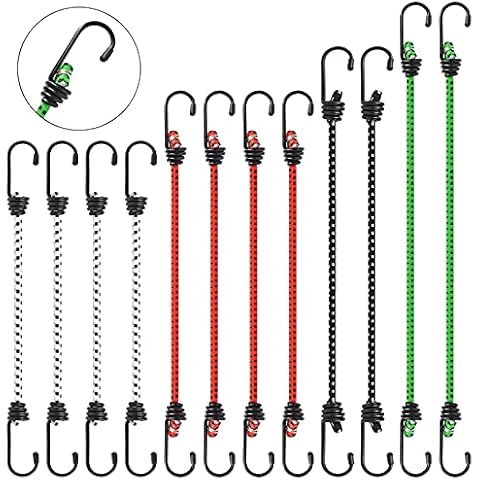 Smarpau Bungee Cords with Hooks, 12 PCS Elastic Bungee Straps Assorted Lengths Heavy Duty Tensioning Ropes Bundy Straps and Fixings for Car Bike Tents Camping RVs Trunks Luggage Racks Cover