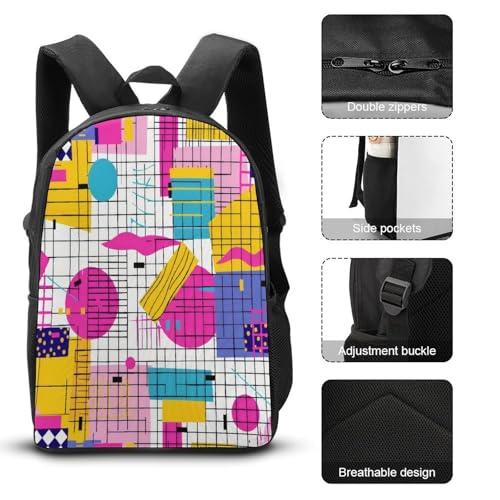 80s 90s Backpack Set 3 Pieces Backpacks Lunch Bag Wallet For Travel Outdoor Sports3