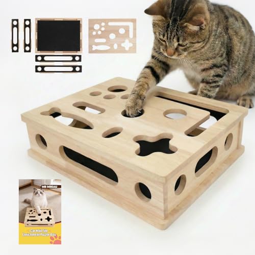 Cat Scratch Puzzle Enrichment Box Interactive Cat Nail File Box with Sandpaper Liner for Cat Claw Care Cat Scratch Puzzle Box - Stress Free Alternative to Clippers & Grinders for Indoor Cats