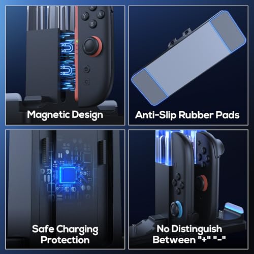 Image of FASTSNAIL Charging Dock Compatible with Switch 2 for Joycon 2, Charging Stand for Switch 1 /2 P Controller, Charging Orgnizer for Joycon 2 & for Pro Controller with Charge Indicator and USB Cable