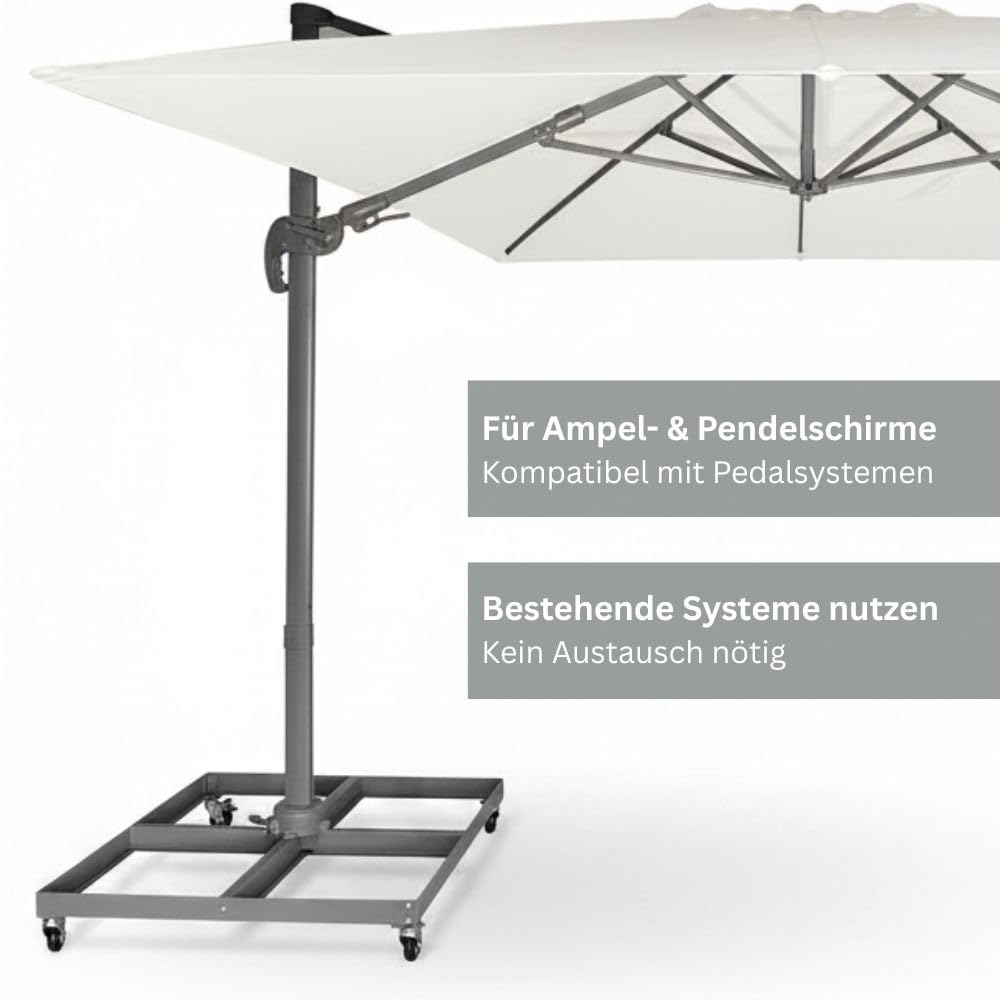 RS Trade Universal Sonnenschirmständer mit Rollen aus pulverbeschichtetem Stahl, inkl. Schirmrohr mit Adaptern 32/34/36 mm und 5-Loch-Aufnahme, für Ampelschirme, Mittelstockschirme & Marktschirme