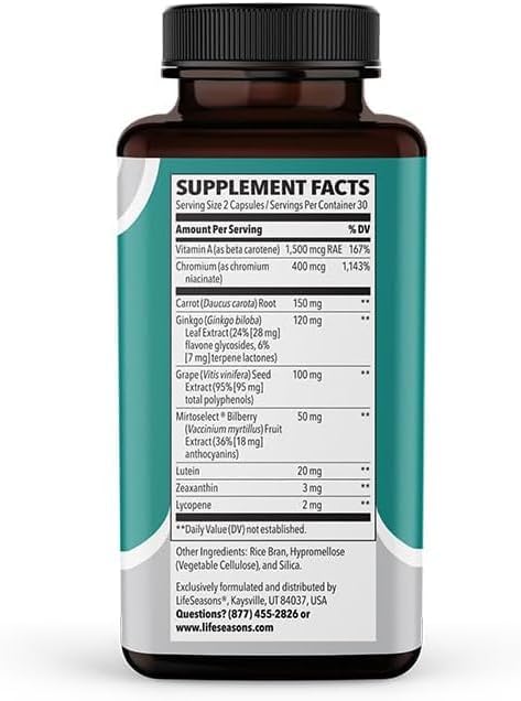 Miniatura 5 de Visibili-T - Suplemento vitamínico para la salud ocular y apoyo de la visión, raíz de zanahoria, cromo, arándano, ginkgo biloba, extracto de semilla