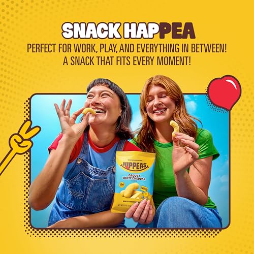 Image of Hippeas Chickpea Puffs, Groovy White Cheddar, 4 oz Bag, Baked | Crunchy Chickpea Snacks with 3g Plant Protein, 2g Fiber, 50% Less Fat, Dairy and Gluten Free, Non-GMO, Top 9 Allergen Free
